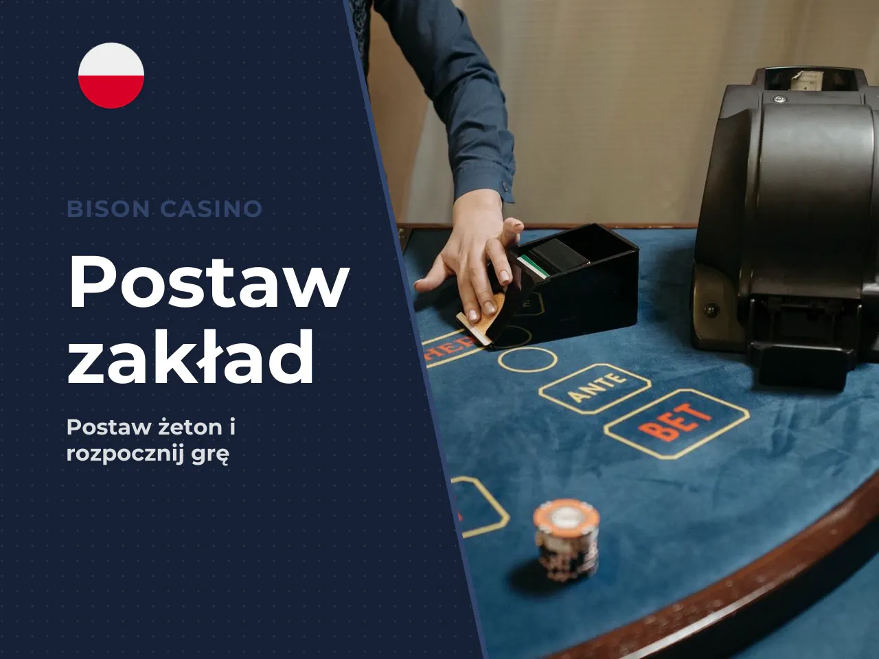 Postaw zakład i rozpocznij grę. Aby wejść do gry, użytkownik musi najpierw wnieść stawkę — przenosi cyfrowe żetony na pole zakładu (bet area) w interfejsie. Gracz wybiera nominał żetonu z paska chip t